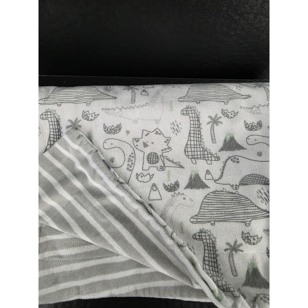 Lila & Jack Dinosaurs Baby Blanket Gray White Stripes Green Volcanos Soft‎ Minky